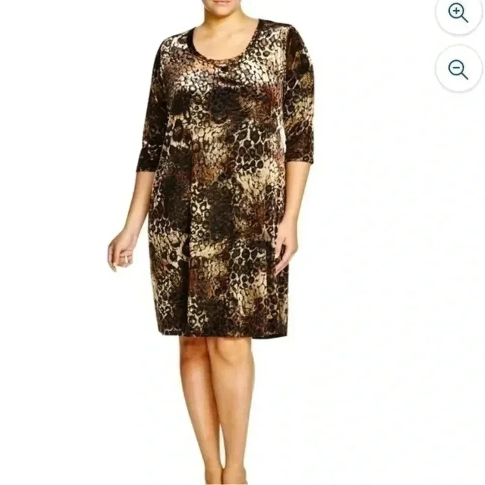 Karen Kane | Women’s Gold Dust Animal Print Burnout Casual Dress Plus Size 0X